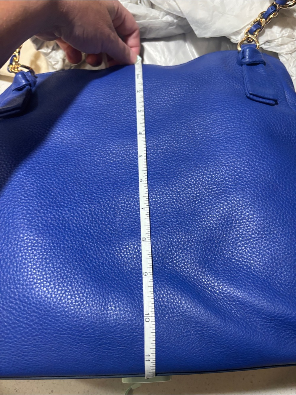 Tory Burch Harper Tote Cobalt Blue Pebbled Leather Shoulder Bag - Picture 15 of 16